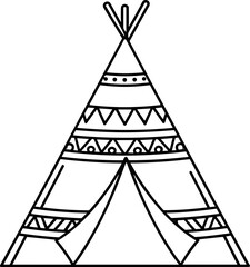 Hand-drawn Native American Teepee Outline with Tribal Patterns © kumara