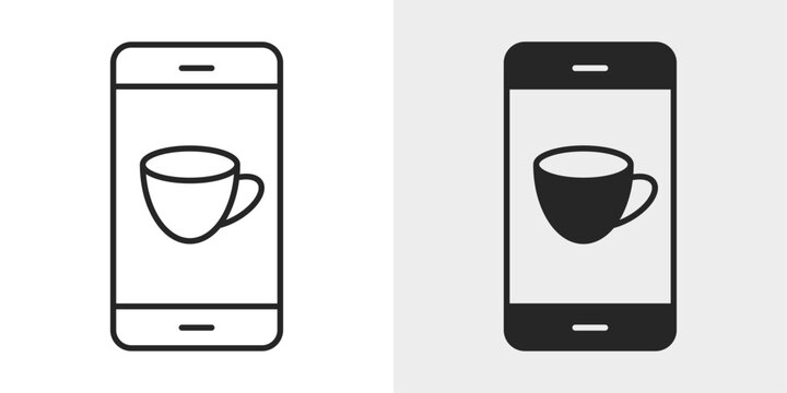 Online Cafe Icon represents ordering coffee and beverages through mobile services.