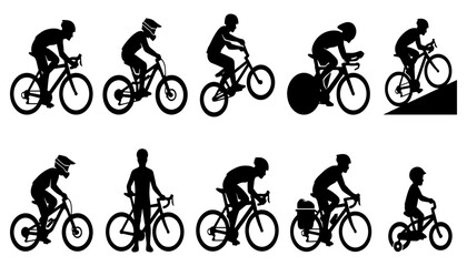 Obraz premium Cyclists Riding Bicycles in Various Positions and Styles Featuring Cycling, Sports, Exercise with Fitness and Outdoor Elements