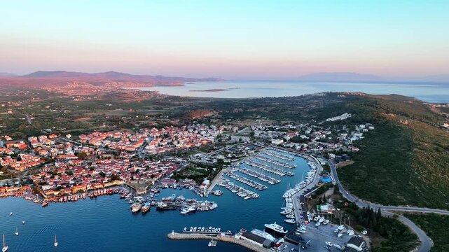 Sunset Over Sığacık, Teos Marina and Fishing Village, İzmir, Turkey &ndash; Cinematic Drone Aerial View | 4K