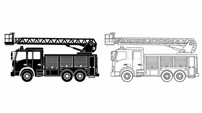 Fire Engine Ladder Truck Icons in Solid and Outline Style