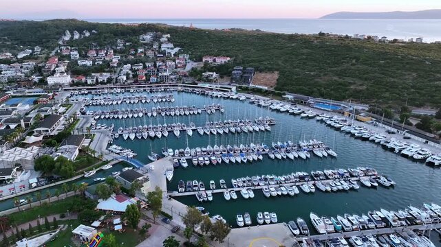 Sunset Over Sığacık, Teos Marina and Fishing Village, İzmir, Turkey &ndash; Cinematic Drone Aerial View | 4K