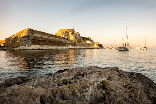 Old Venetian fortress of Corfu town, Corfu, Greece. The Old Fortress is a Venetian fortress in the city of Corfu. Venetian Old Fortress (Palaio Frourio), Corfu, Ionian Islands, Greece