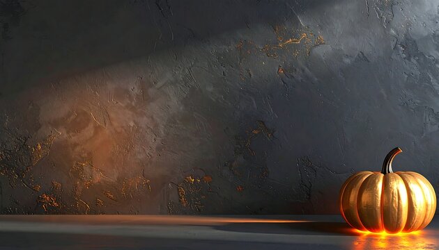 Elegant Glowing Pumpkin on Dark Background with Copy Space