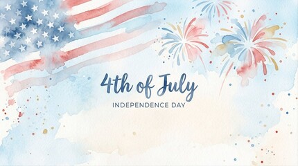 Obraz premium 4th of July Independence Day Watercolor Greeting Card