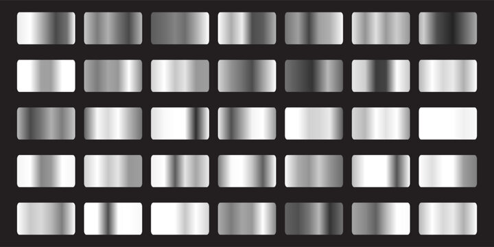 Silver gradient palette set with metallic chrome iron texture swatches collection vector illustration for buttons badges or luxury graphic design