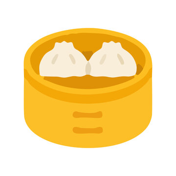Dim Sum Dumpling in Steamer Basket Vector Illustration, Asian Food Icon