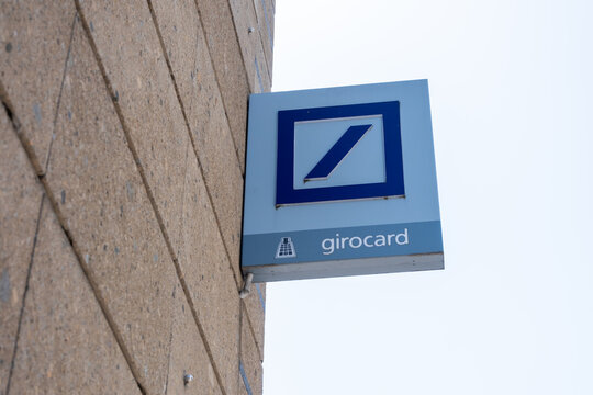 Mainz, Rhineland-Palatinate, Germany - July 04, 2026: Girocard sign is shown outside Deutsche Bank