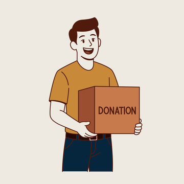 International Day of Charity Illustration of a Happy Male Volunteer Holding a Donation Box