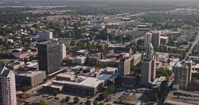 Augusta Georgia Aerial v24 panoramic panning view drone flyover and around historic downtown capturing picturesque cityscape and savannah river views - Shot with Inspire 3 8k - October 2023