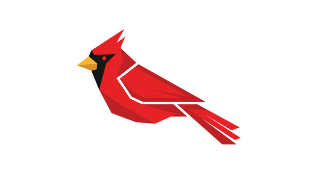 Minimalist geometric cardinal bird illustration featuring bold red colors and sharp clean modern vector lines