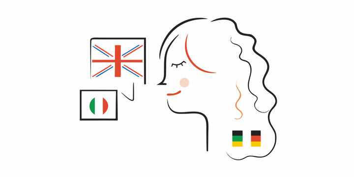 Line art illustration of a face with national flags minimalist style
