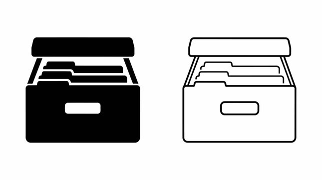 File cabinet icons with open drawers for office document storage