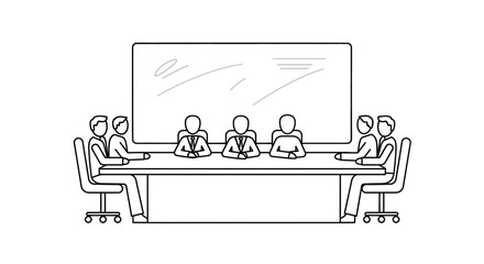 Obraz premium Business meeting in a modern boardroom with a large screen and diverse team collaborating around a table.