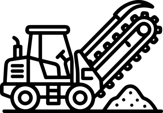 Trenching Machine Digging Trench Icon - Construction Equipment