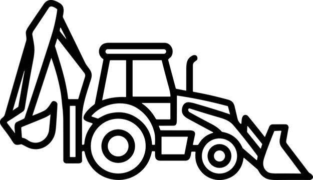 Backhoe Loader Icon - Heavy Construction Equipment Line Art Vector