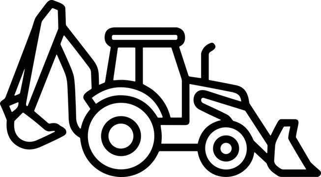 Backhoe Loader Icon Line Art - Construction Vehicle Vector Graphic