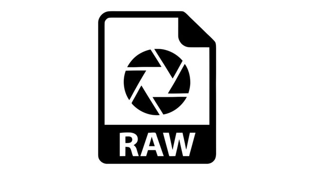Vector illustration of raw file format icon with camera shutter symbol on a transparent background