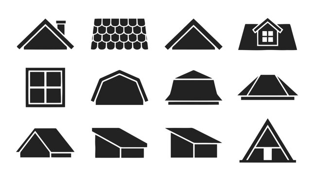 Vector illustration of house roof types and shapes icons set roofing styles vector on a transparent background
