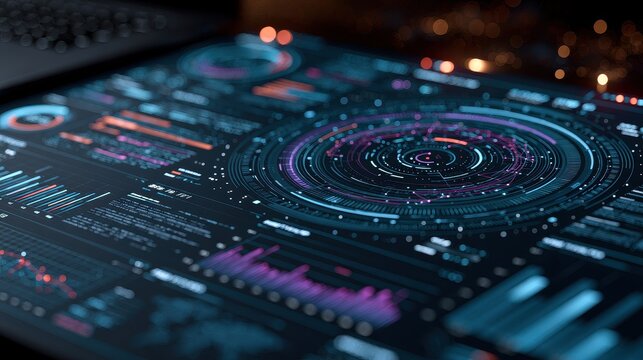 Data visualization knowledge mapping information architecture semantic relationships intelligent systems selective focus analytics theme vibrant Composite interactive digital dashboard backdrop. 