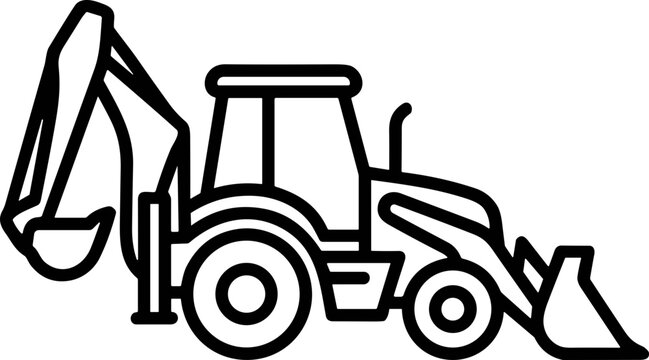 Backhoe Loader Icon - Construction Vehicle Line Art