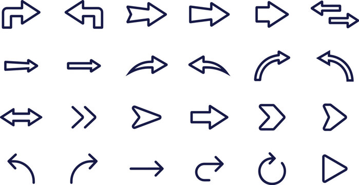 Collection of various blue outline arrow icons and symbols pointing in different directions