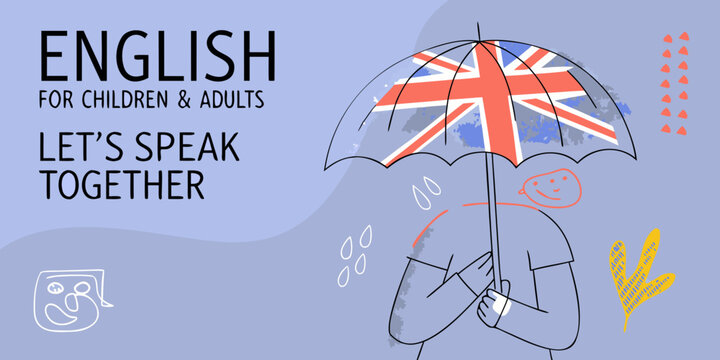 Union Jack Umbrella Illustration With Text And Geometric Shapes