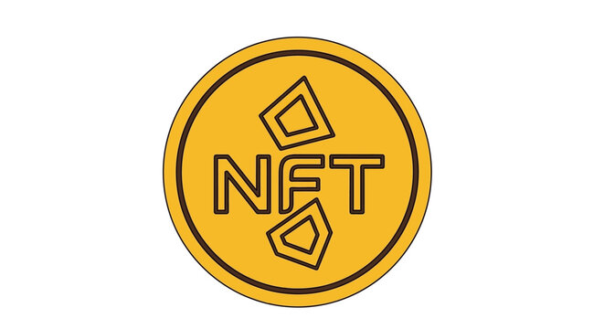 Golden NFT Token Vector Illustration with Diamond and Hexagon Shapes