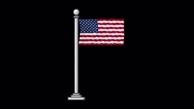 United States National Flag Waving on Flagpole, Looping Transparent Animation 4K Video