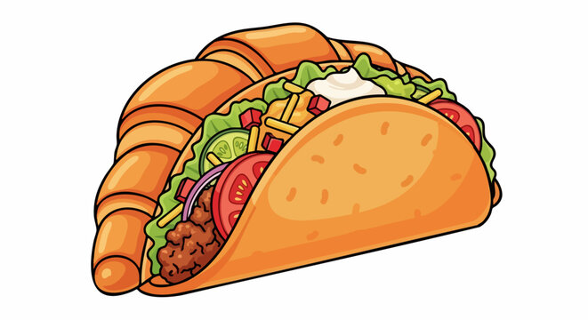 Cartoon illustration of a unique taco and croissant food combination.