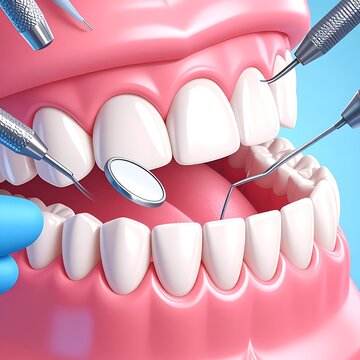Close up of dental braces on teeth model.