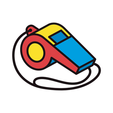 A colorful illustration of a referee whistle on a cord