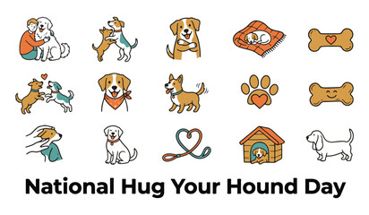 Fototapeta premium Cute Dog Illustration Set with People Hugging Hounds for National Hug Your Hound Day