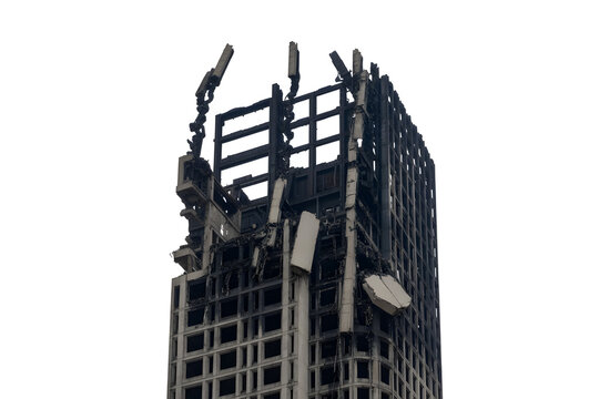Damaged Building with Burnt Exterior and Charred Walls