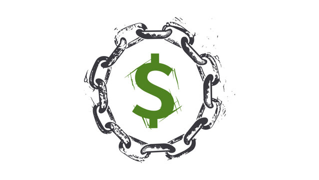 Dollar Sign in Chain Circle Symbolizing Financial Control and Money Security Vector Isolated on Transparent Background