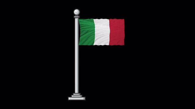 Italy National Flag on Flagpole Waving, Seamless Loop Animated Video with Alpha Channel 4K Video