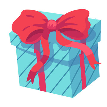 Light Blue Patterned Gift Box with Red Ribbon Vector Illustration