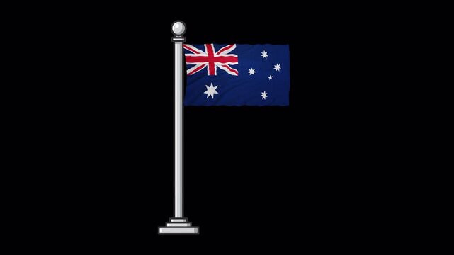Australia National Flag Waving on Flagpole, Looping Transparent Animation 4K Video