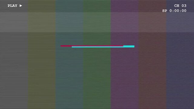 Retro vhs no signal screen with glitch effect and color bars background, vintage