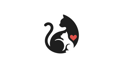 Cat Family Silhouette Logo with Heart © Asa