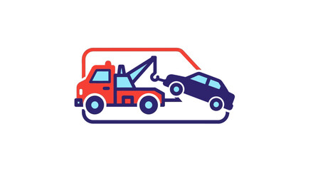Fototapeta premium Flat vector illustration of a tow truck towing a car