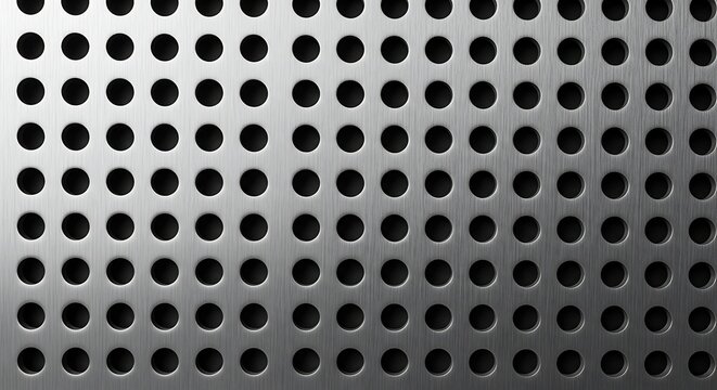 Brushed Silver Perforated Metal Sheet with Round Hole Pattern in Industrial Surface Detail
