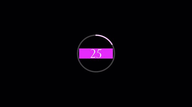 Half minute countdown timer video with alpha channel, thirty seconds stopwatch timer animation with transparent background, 4k circular countdown video. 
