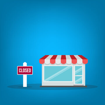 Closed Small Business Storefront With Shutdown Sign Flat Retail Closure Concept
