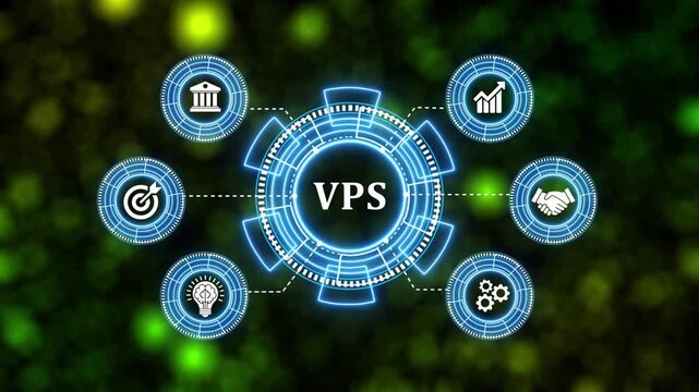 Virtual private server vps tech concept motion graphic with business icons digital.