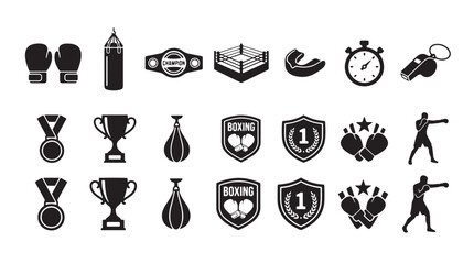 Boxing, sports icons, black vector set, athletic symbols, fitness graphics © Anika