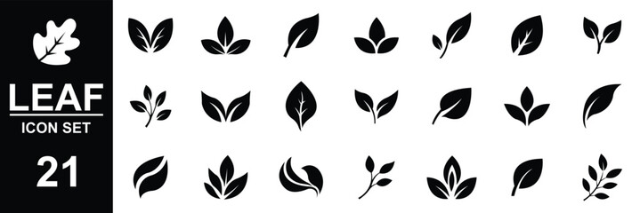 Fototapeta premium Leaf icons set ecology nature element, green leafs, environment and nature eco sign. Leaves iocn. green eco logo design, nature organic isolated illustration for vegetarian and vegan product branding.