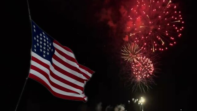 American Flag at Fort Sumter with firewoks celebration in background