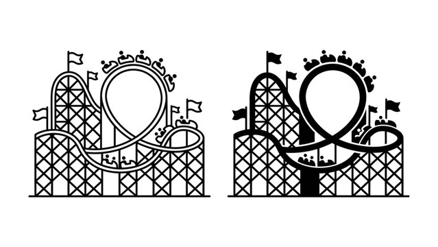 Roller Coaster Ride: An exhilarating roller coaster with thrilling loops and steep drops, carrying passengers through a fast-paced adventure at an amusement park.