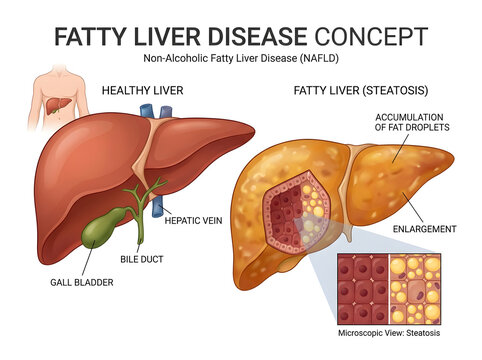 Healthy vs fatty liver disease comparison illustration